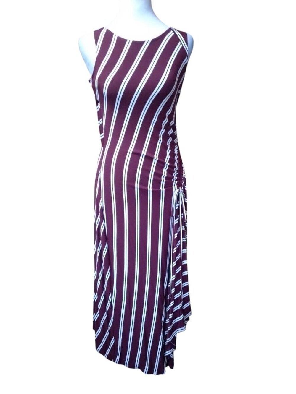 ROZ & ALI Size XS Striped Maxi Sleeveless Dress Ruched Asymmetric Hem Office